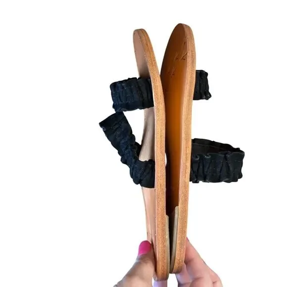 "BEEK Handmade Leather Sandals Size 6 Black Ruffled Straps Floor Sample NWOT" - Picture 5 of 7